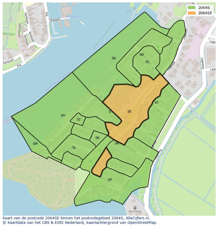 Afbeelding van het postcodegebied 2064 SE op de kaart.