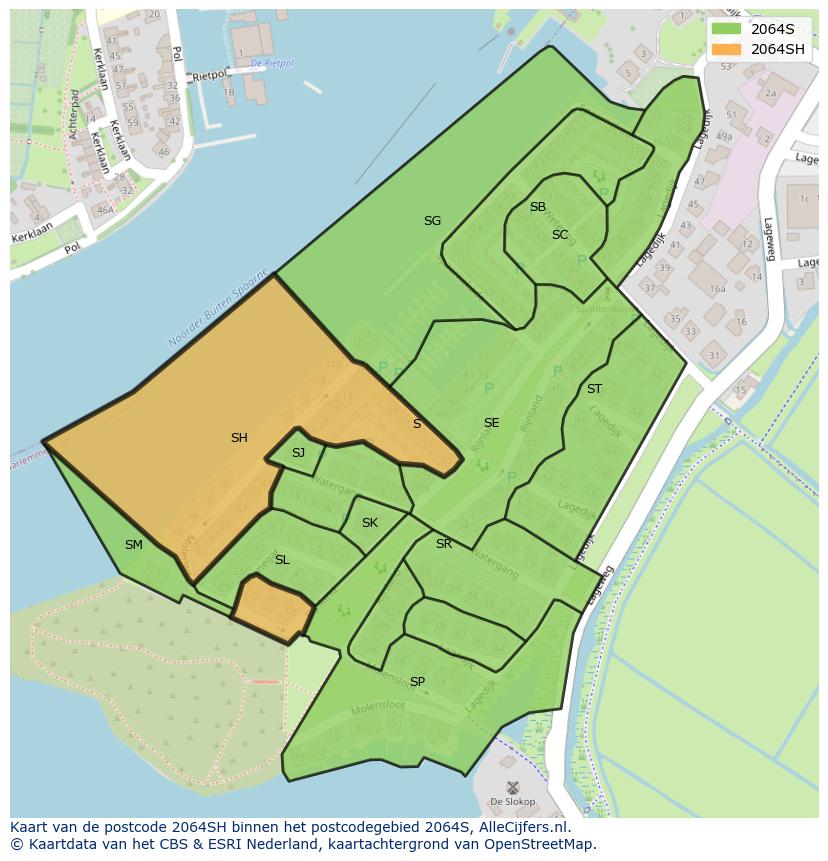 Afbeelding van het postcodegebied 2064 SH op de kaart.