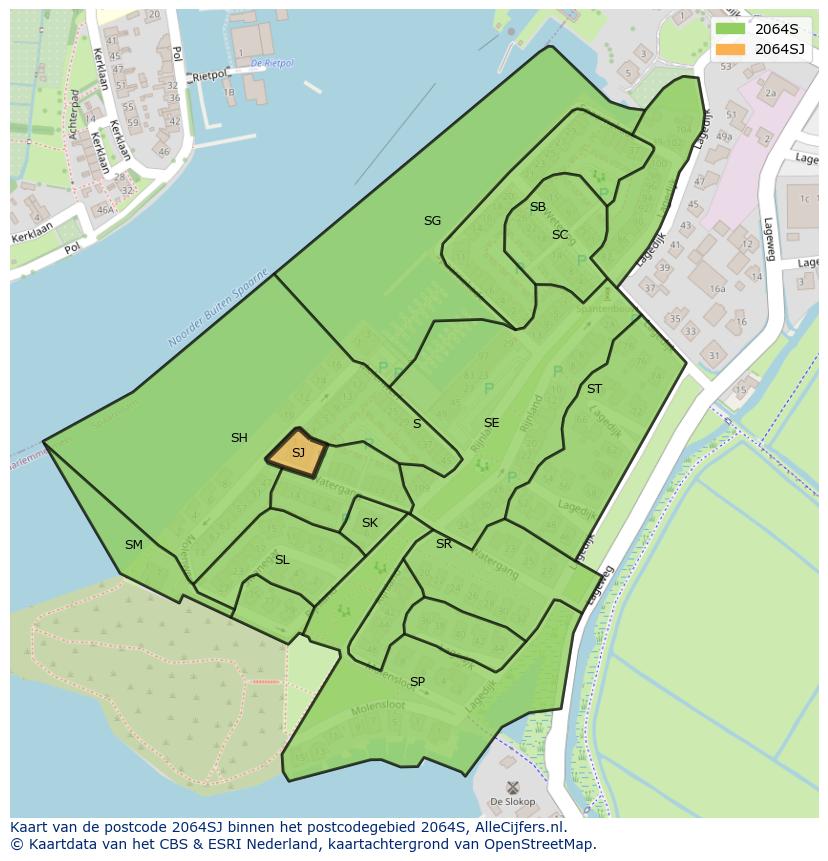 Afbeelding van het postcodegebied 2064 SJ op de kaart.