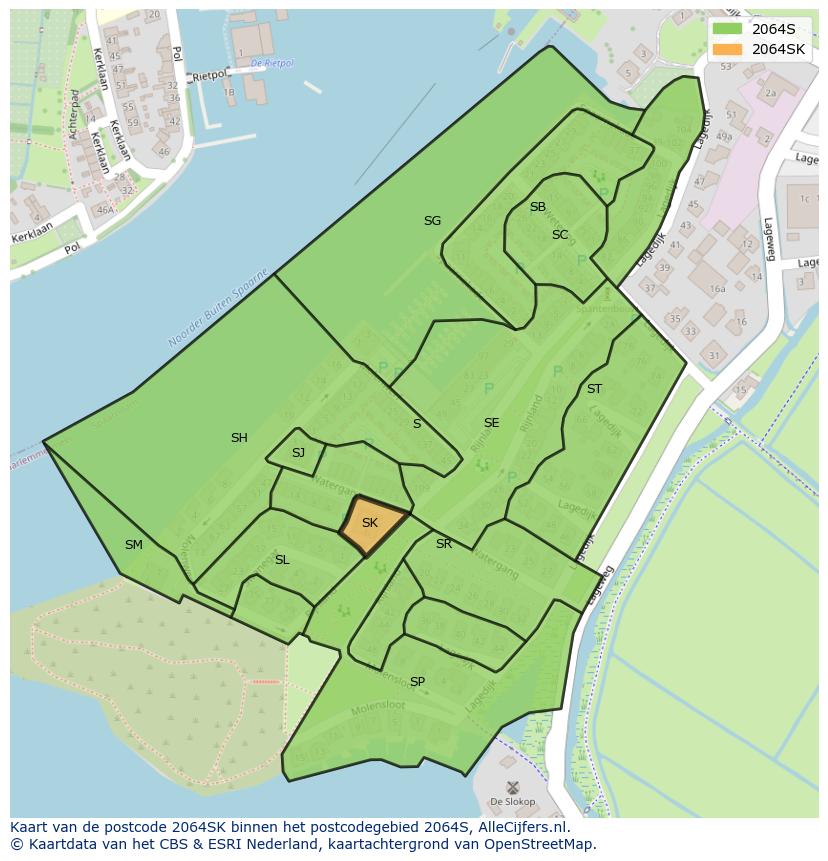 Afbeelding van het postcodegebied 2064 SK op de kaart.