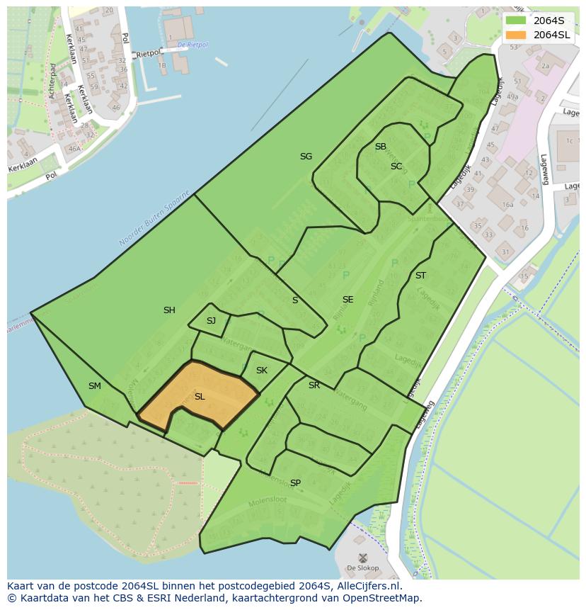 Afbeelding van het postcodegebied 2064 SL op de kaart.