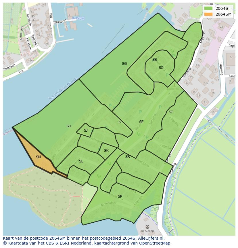 Afbeelding van het postcodegebied 2064 SM op de kaart.