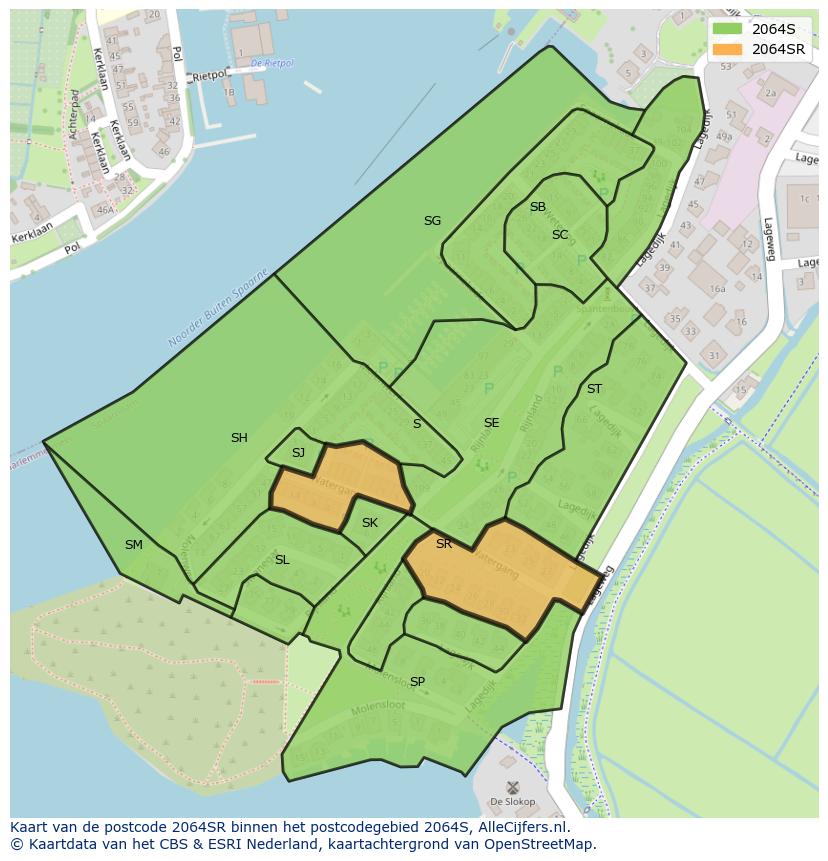 Afbeelding van het postcodegebied 2064 SR op de kaart.