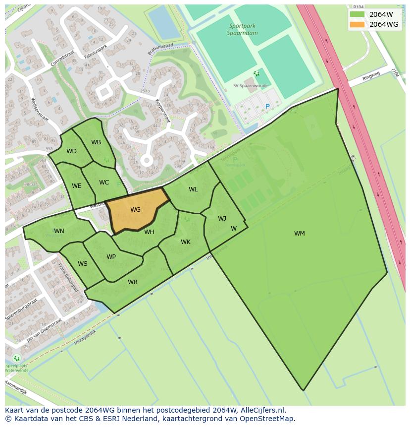 Afbeelding van het postcodegebied 2064 WG op de kaart.