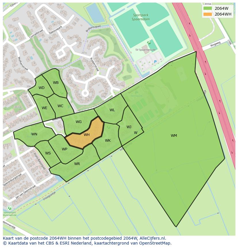 Afbeelding van het postcodegebied 2064 WH op de kaart.