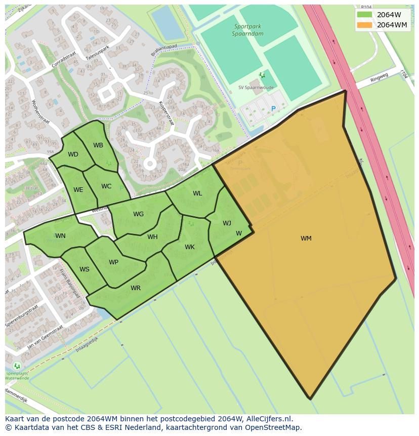 Afbeelding van het postcodegebied 2064 WM op de kaart.