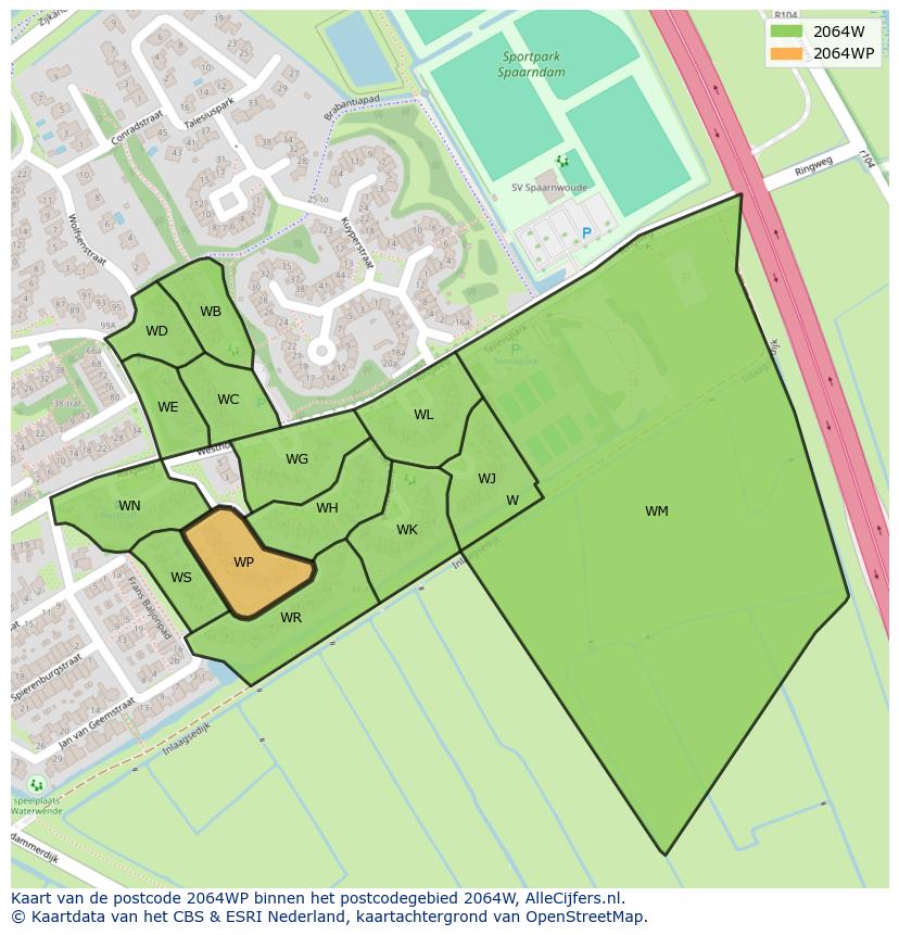 Afbeelding van het postcodegebied 2064 WP op de kaart.
