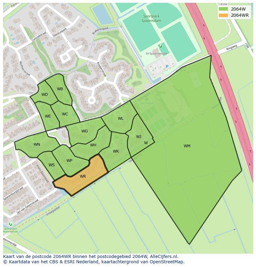 Afbeelding van het postcodegebied 2064 WR op de kaart.