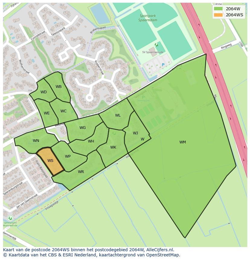 Afbeelding van het postcodegebied 2064 WS op de kaart.