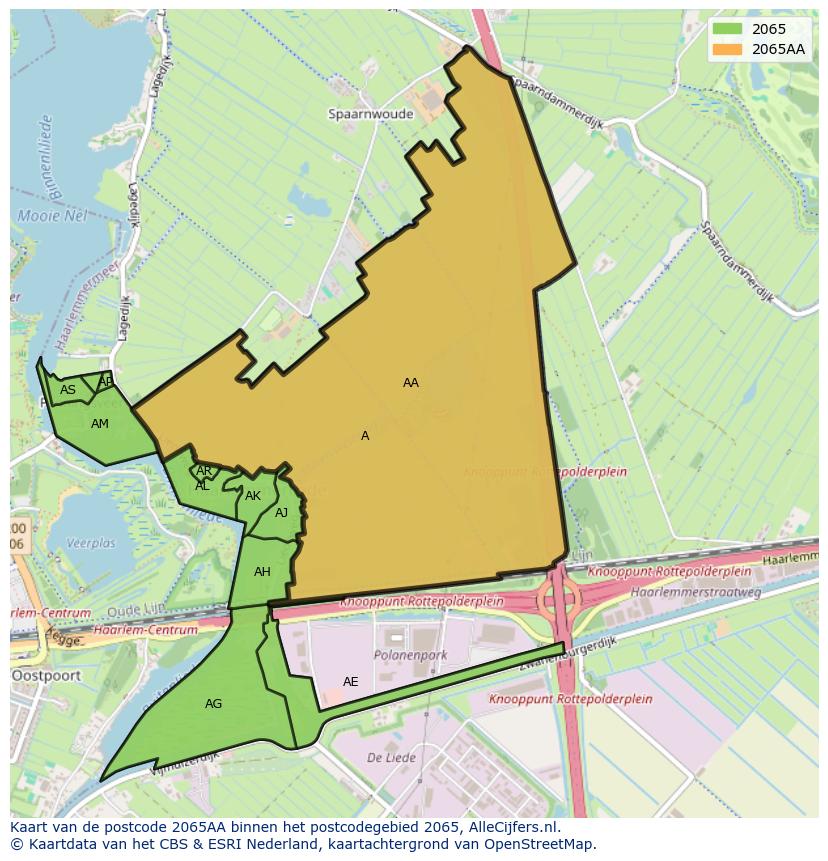 Afbeelding van het postcodegebied 2065 AA op de kaart.