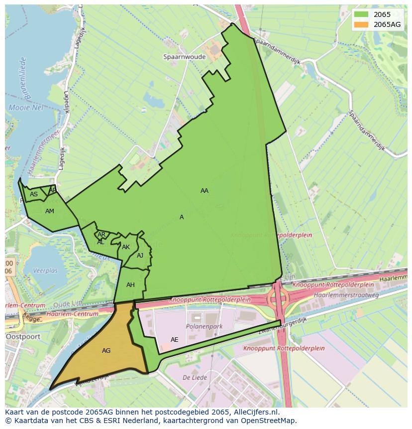 Afbeelding van het postcodegebied 2065 AG op de kaart.