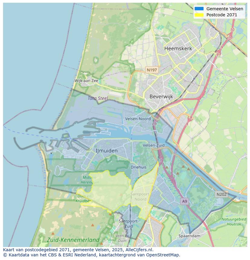 Afbeelding van het postcodegebied 2071 op de kaart.
