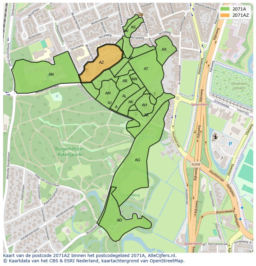 Afbeelding van het postcodegebied 2071 AZ op de kaart.