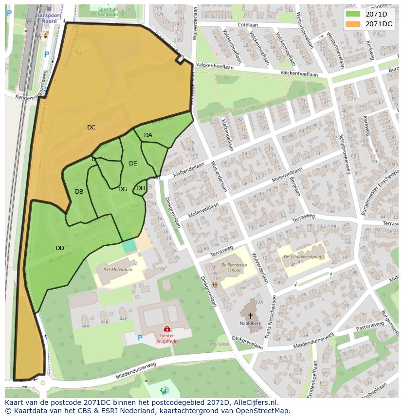 Afbeelding van het postcodegebied 2071 DC op de kaart.