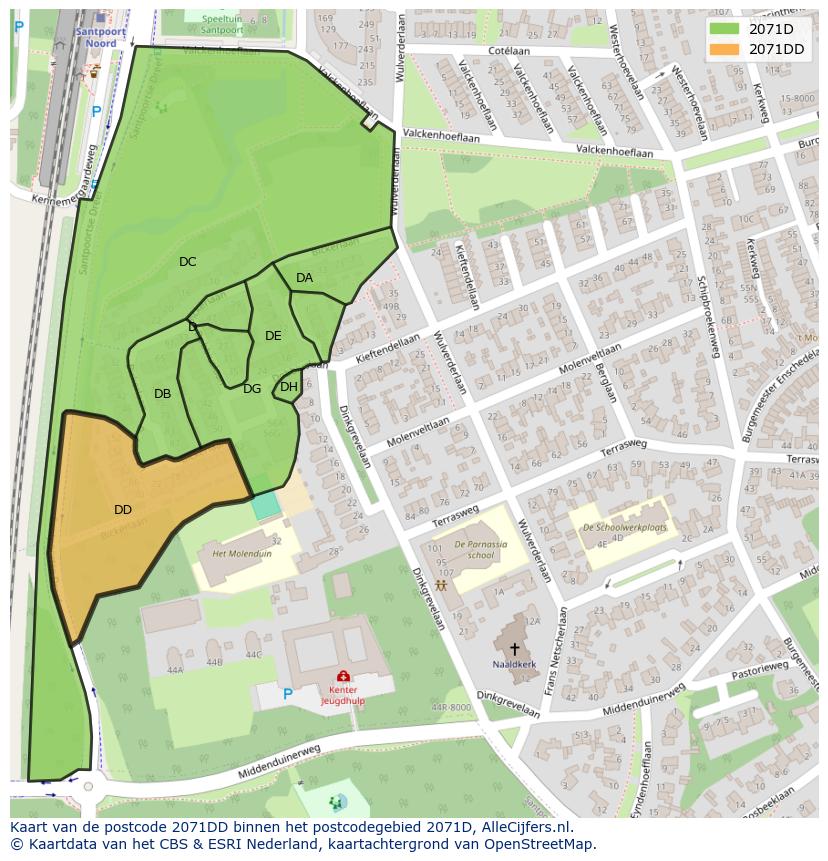 Afbeelding van het postcodegebied 2071 DD op de kaart.