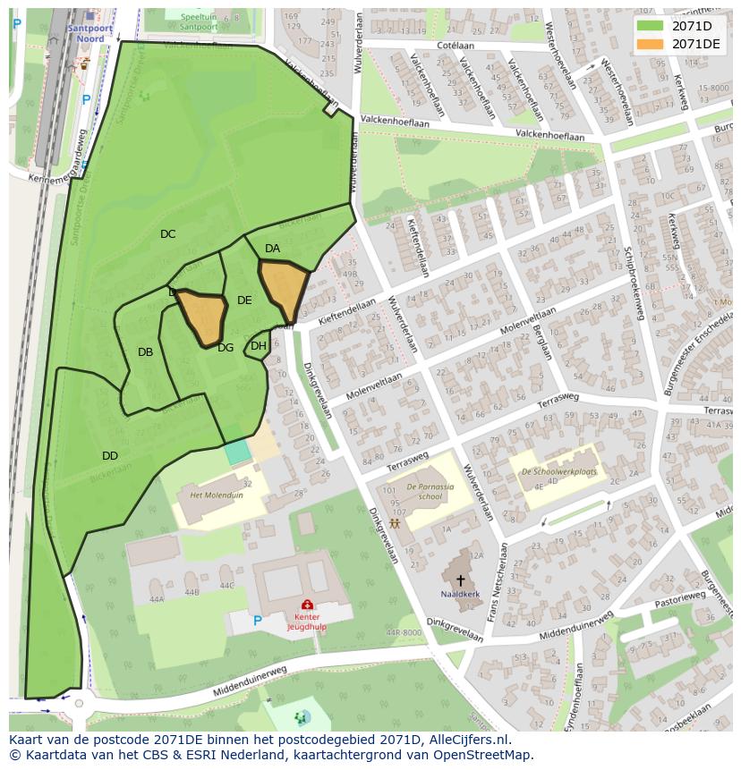 Afbeelding van het postcodegebied 2071 DE op de kaart.