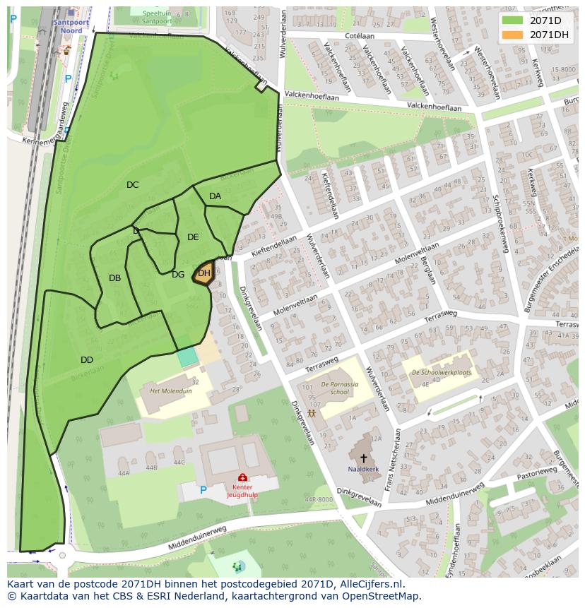 Afbeelding van het postcodegebied 2071 DH op de kaart.