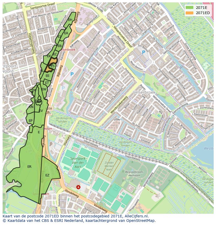 Afbeelding van het postcodegebied 2071 ED op de kaart.
