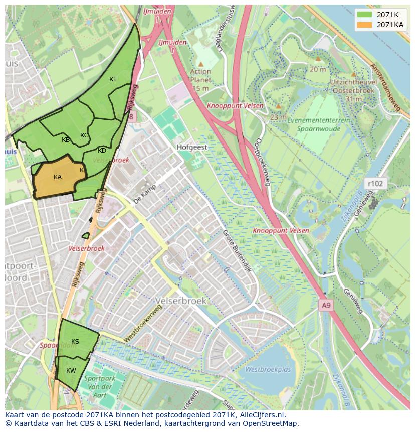 Afbeelding van het postcodegebied 2071 KA op de kaart.