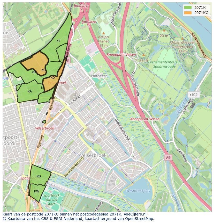Afbeelding van het postcodegebied 2071 KC op de kaart.