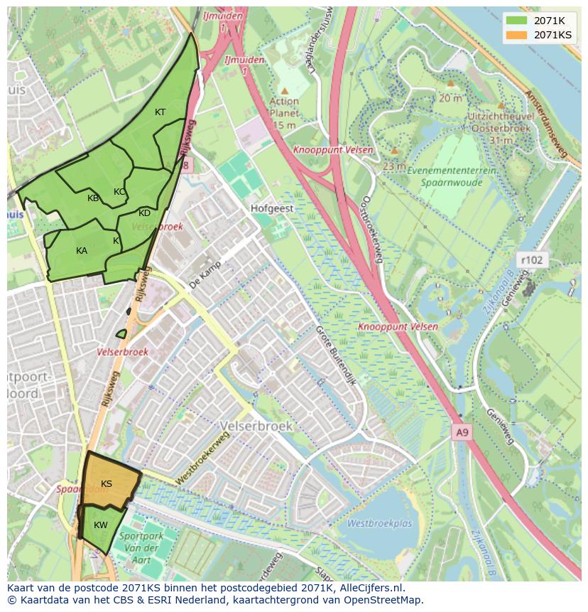 Afbeelding van het postcodegebied 2071 KS op de kaart.