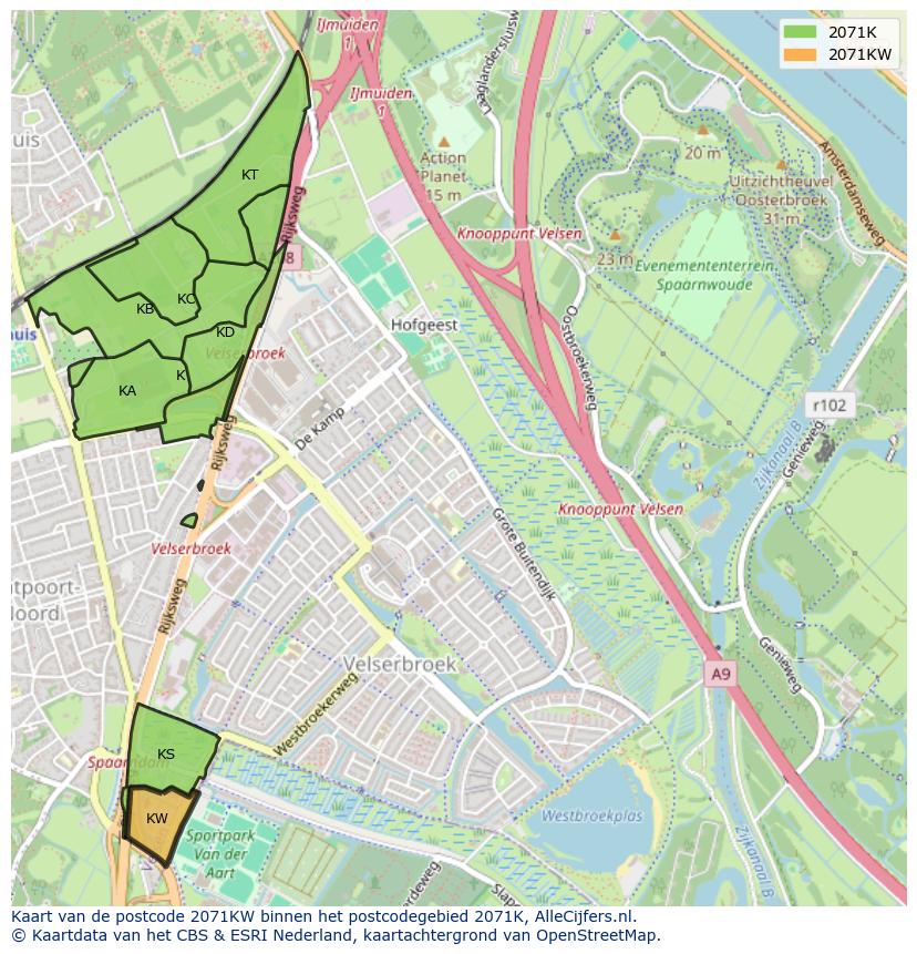 Afbeelding van het postcodegebied 2071 KW op de kaart.
