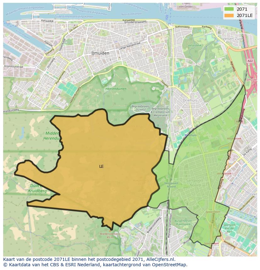 Afbeelding van het postcodegebied 2071 LE op de kaart.
