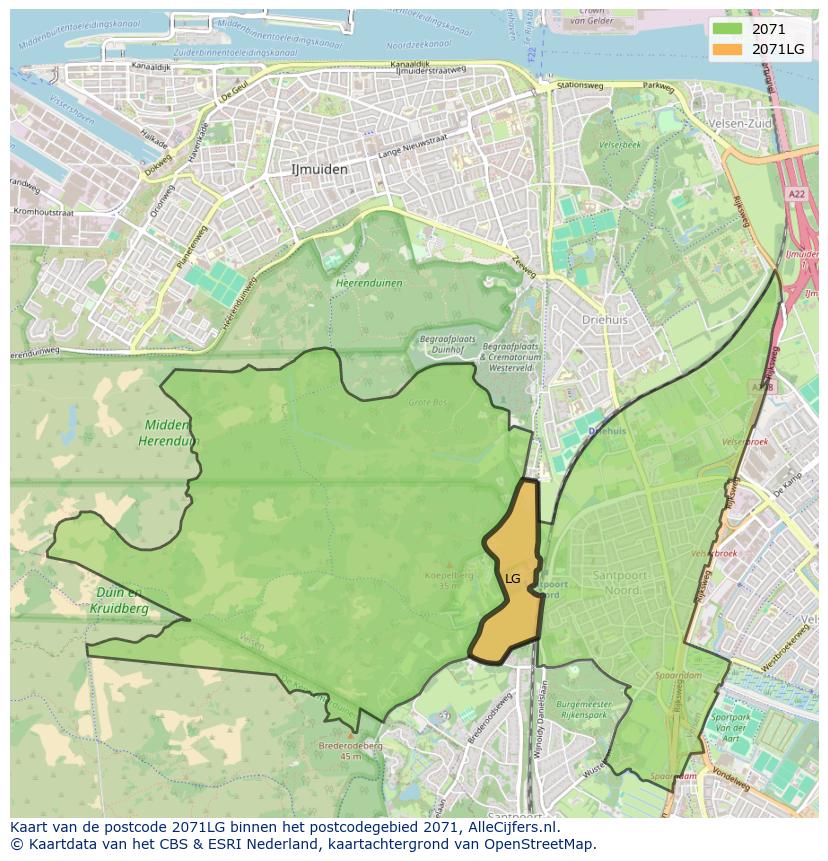 Afbeelding van het postcodegebied 2071 LG op de kaart.
