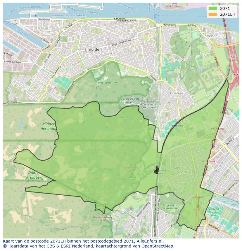 Afbeelding van het postcodegebied 2071 LH op de kaart.