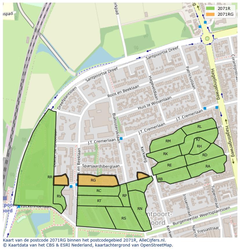 Afbeelding van het postcodegebied 2071 RG op de kaart.