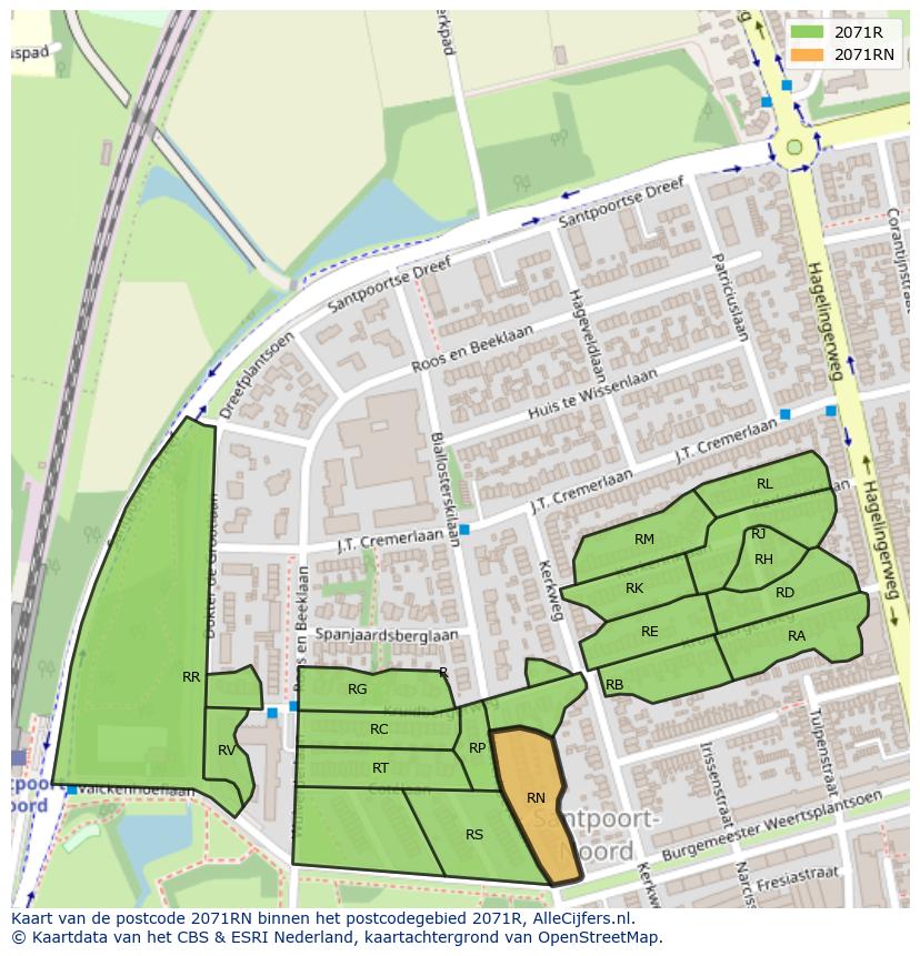 Afbeelding van het postcodegebied 2071 RN op de kaart.