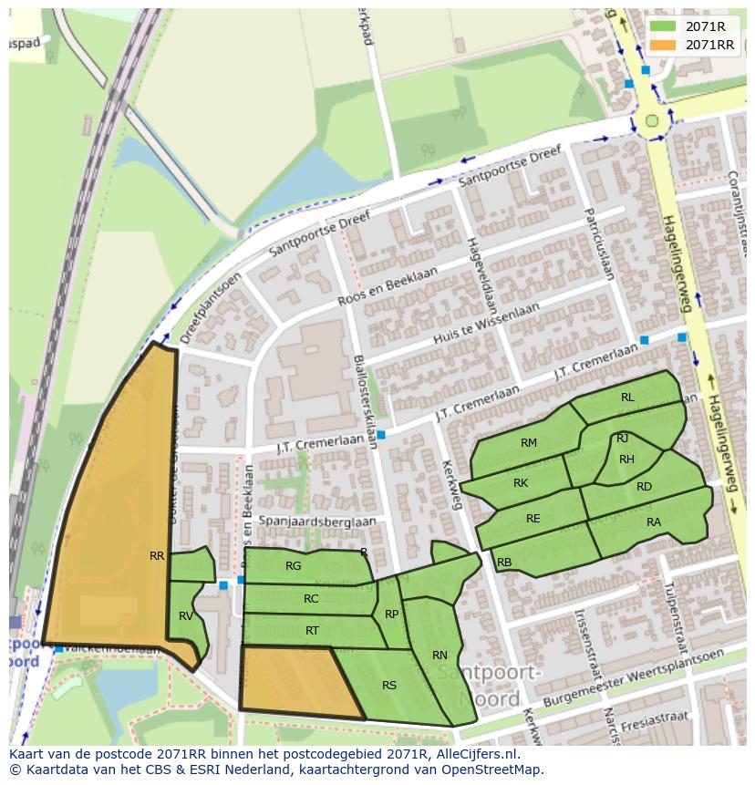 Afbeelding van het postcodegebied 2071 RR op de kaart.