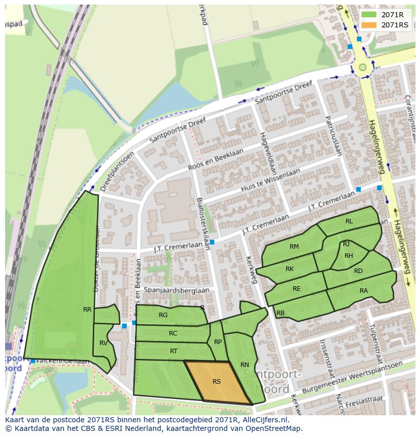 Afbeelding van het postcodegebied 2071 RS op de kaart.