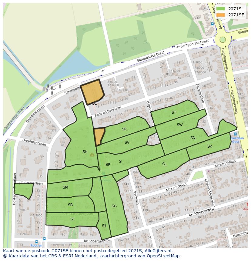 Afbeelding van het postcodegebied 2071 SE op de kaart.