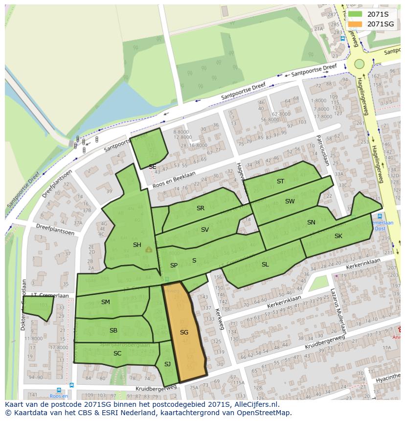 Afbeelding van het postcodegebied 2071 SG op de kaart.
