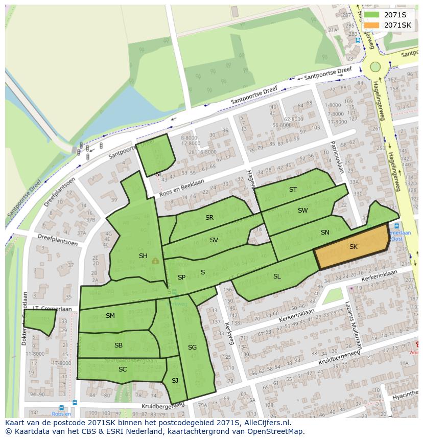 Afbeelding van het postcodegebied 2071 SK op de kaart.