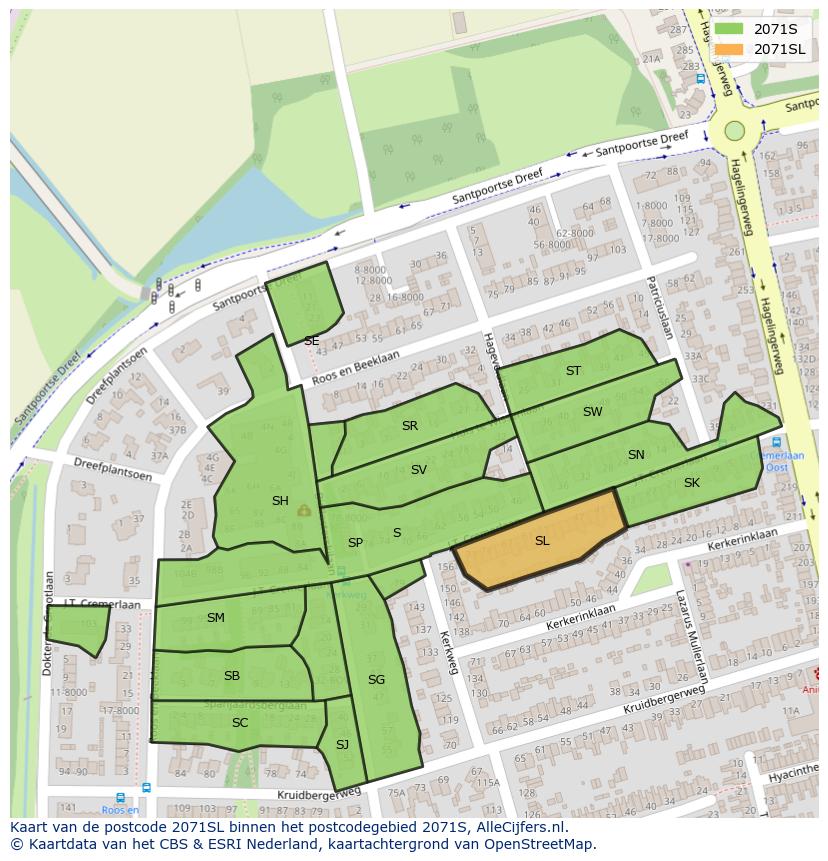 Afbeelding van het postcodegebied 2071 SL op de kaart.