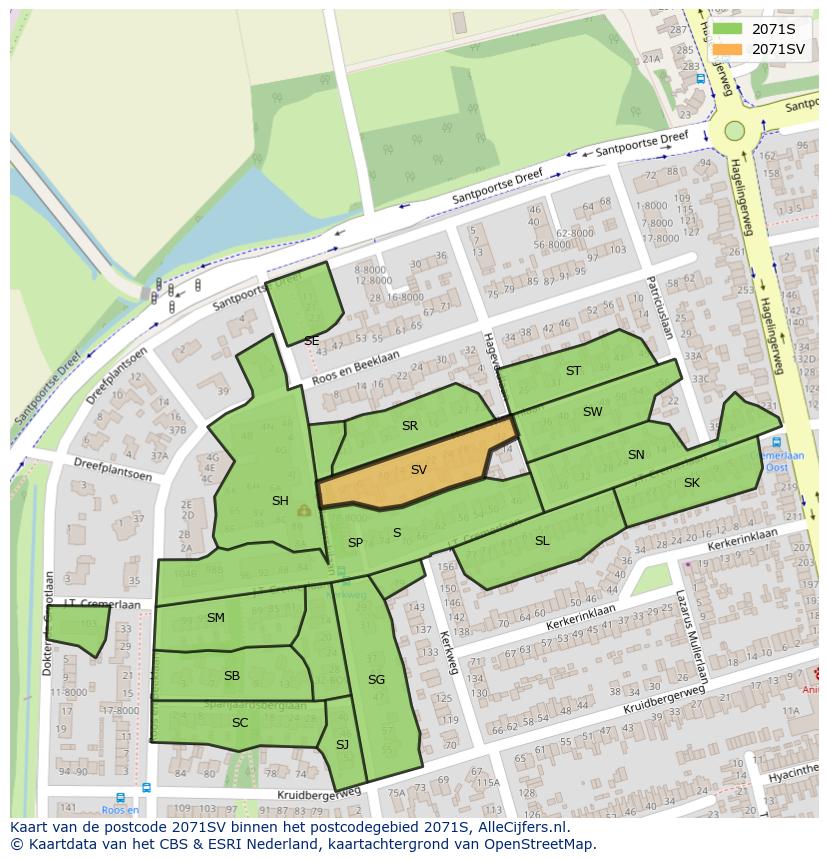 Afbeelding van het postcodegebied 2071 SV op de kaart.
