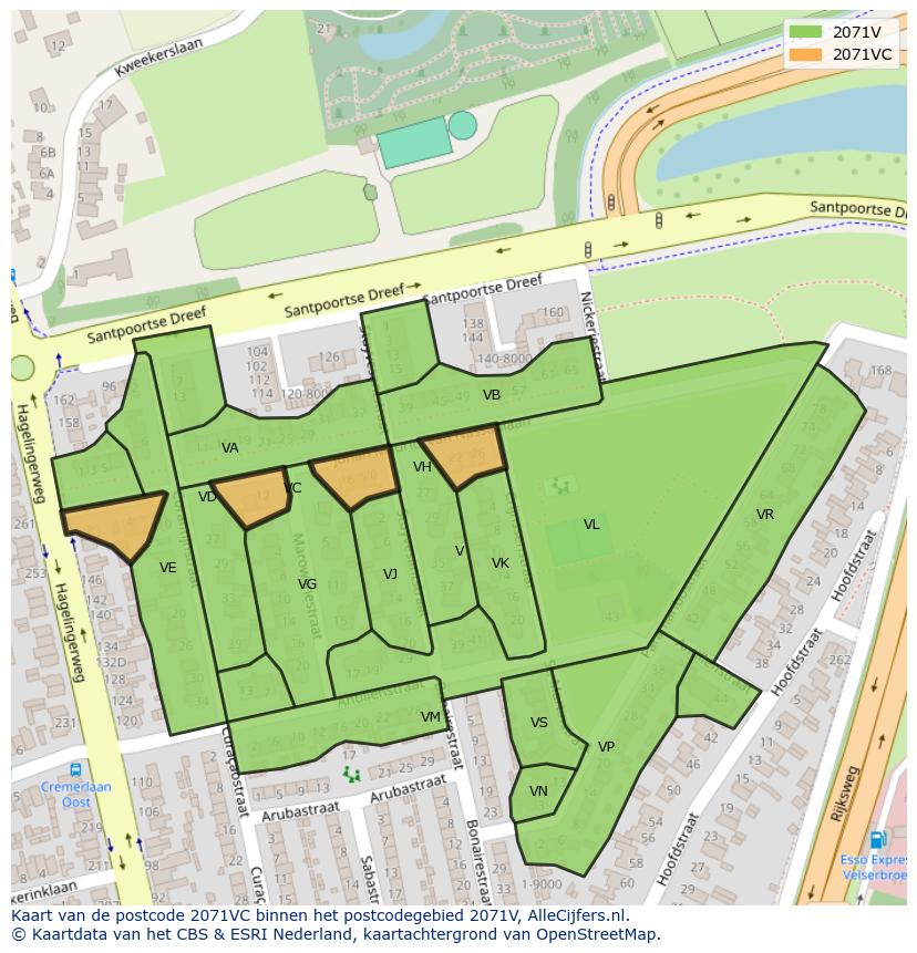 Afbeelding van het postcodegebied 2071 VC op de kaart.