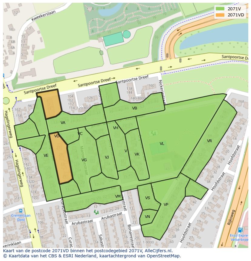 Afbeelding van het postcodegebied 2071 VD op de kaart.