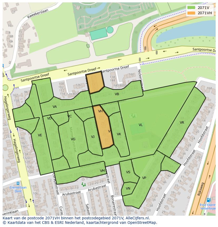 Afbeelding van het postcodegebied 2071 VH op de kaart.