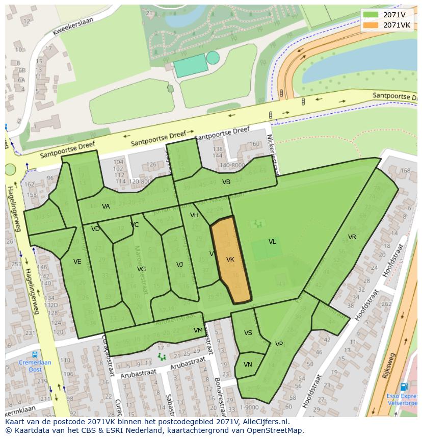 Afbeelding van het postcodegebied 2071 VK op de kaart.