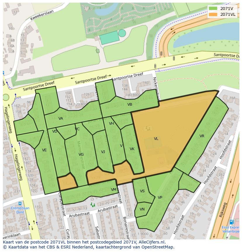 Afbeelding van het postcodegebied 2071 VL op de kaart.