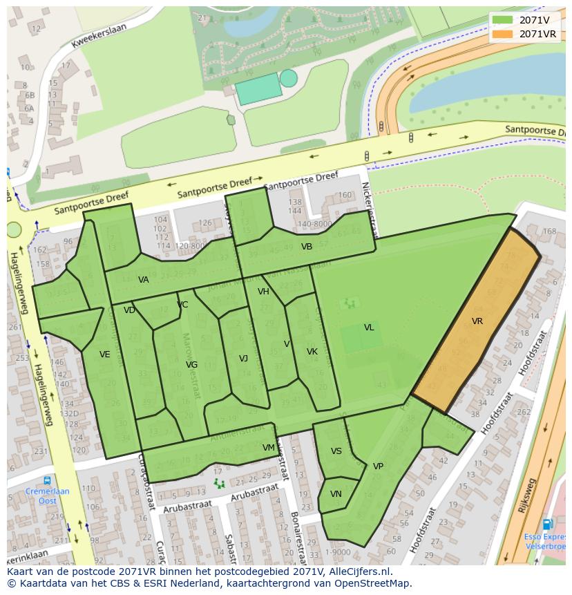 Afbeelding van het postcodegebied 2071 VR op de kaart.