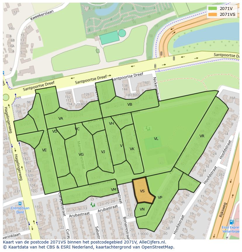 Afbeelding van het postcodegebied 2071 VS op de kaart.