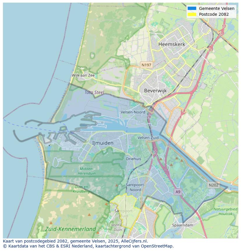 Afbeelding van het postcodegebied 2082 op de kaart.