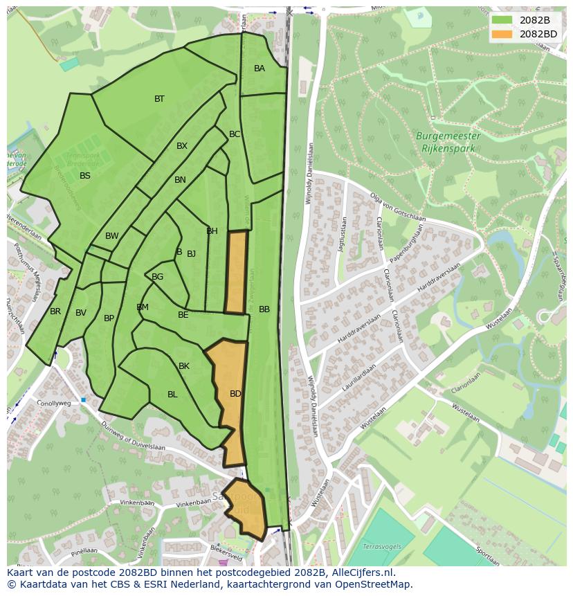 Afbeelding van het postcodegebied 2082 BD op de kaart.
