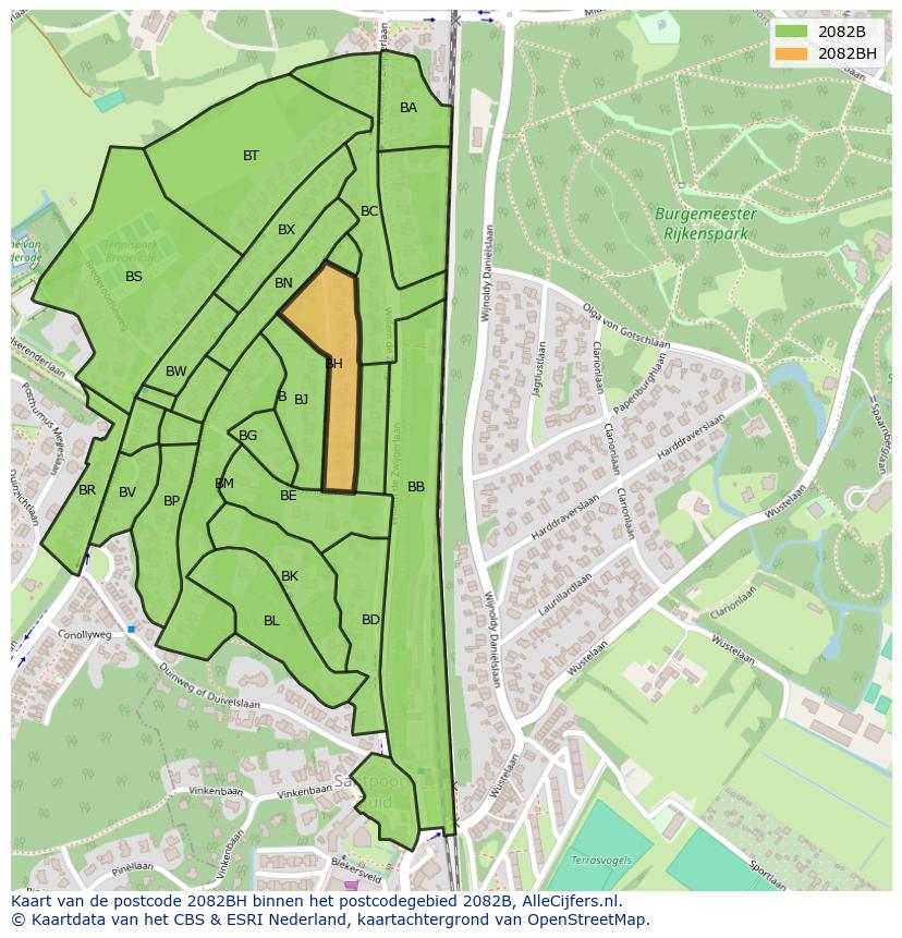 Afbeelding van het postcodegebied 2082 BH op de kaart.