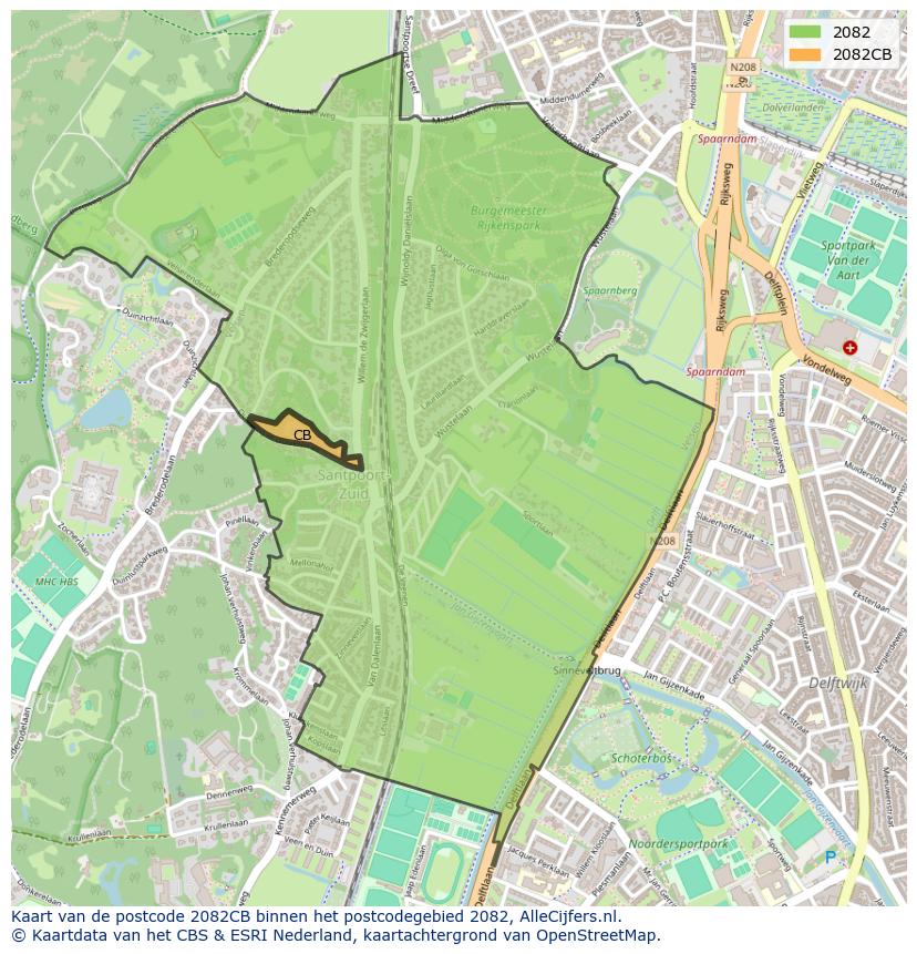 Afbeelding van het postcodegebied 2082 CB op de kaart.