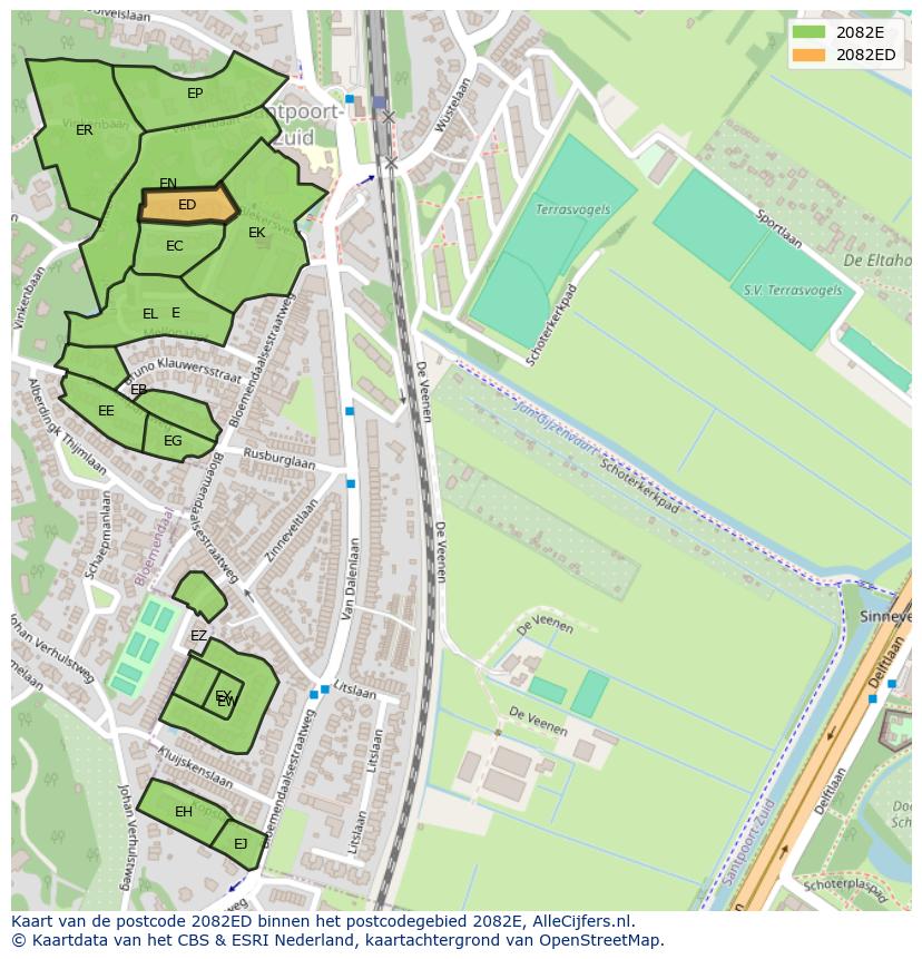 Afbeelding van het postcodegebied 2082 ED op de kaart.